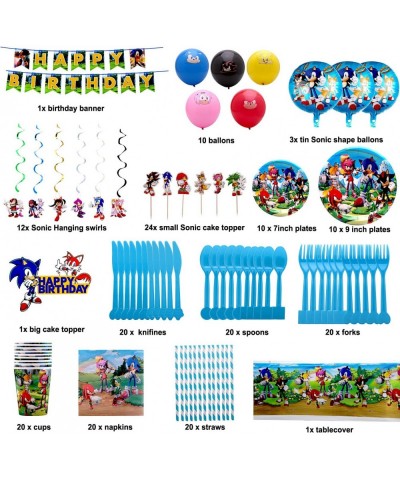 Sonic Birthday Party Supplies- 192 pcs Sonic The Hedgehog Party Supplies for Kids with Banner Plates Cups Napkins Tableware H...