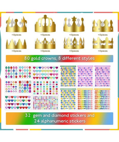 80 Pcs Gold Paper Crowns Kids DIY Birthday Crown Party Favors King Hats Golden Princess Crown with 56 Sheets Gem Jewels Alpha...