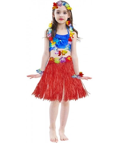 Girl's Elastic Hawaiian Hula Dancer Grass Skirt with Flower Costume $17.62 Kids' Costumes