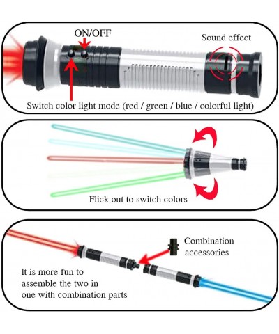 2 Pack Light Saber 2-in-1 Retractable 7 Colors Changeable Dueling Light up Sabers with Sound LED Light Swords Smooth Swing fo...