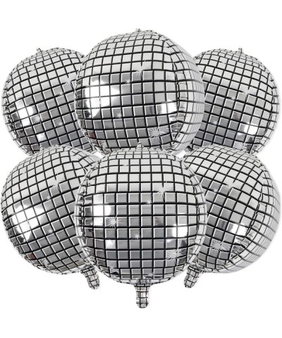 6 Pack Big Disco Ball Balloons for 70s Disco Party Decorations 4D Large 22 Inch Round Metallic Silver Disco Mylar Foil Balloo...