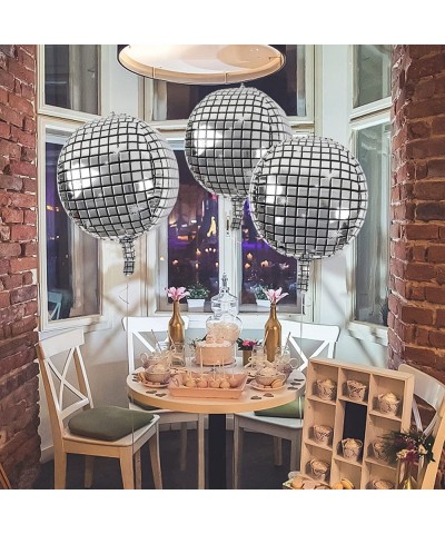 6 Pack Big Disco Ball Balloons for 70s Disco Party Decorations 4D Large 22 Inch Round Metallic Silver Disco Mylar Foil Balloo...