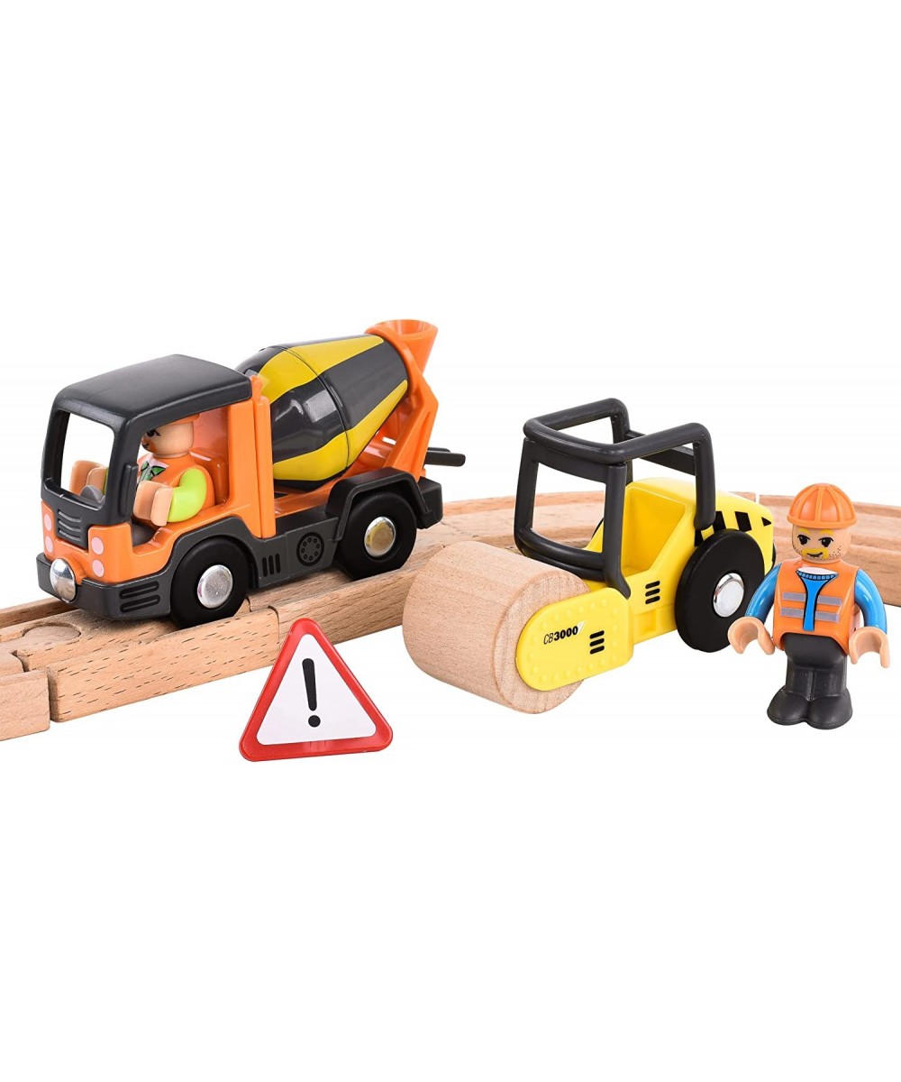 Mini Construction Vehicles Toy for Toddlers 5 PCS with Road Roller Magnetic Connection Mixer Trucks Workers Sand Beach Toy Tr...