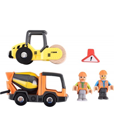 Mini Construction Vehicles Toy for Toddlers 5 PCS with Road Roller Magnetic Connection Mixer Trucks Workers Sand Beach Toy Tr...