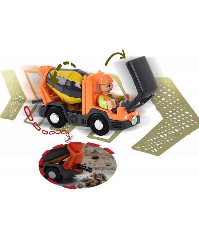 Mini Construction Vehicles Toy for Toddlers 5 PCS with Road Roller Magnetic Connection Mixer Trucks Workers Sand Beach Toy Tr...