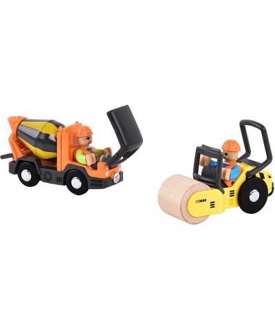 Mini Construction Vehicles Toy for Toddlers 5 PCS with Road Roller Magnetic Connection Mixer Trucks Workers Sand Beach Toy Tr...