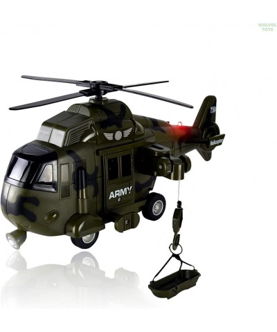 WolVolk Military Helicopter - Solid Built Push & Go Chopper Toy with Lights & Sounds - Aids Hand-Eye Coordination for Kids Bo...