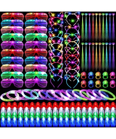 190 Pcs Glow in the Dark Toys Party Favors Light Up Glasses LED Cat Ear Headband Jelly Rings Finger Lights Fiber Hair Glow Br...