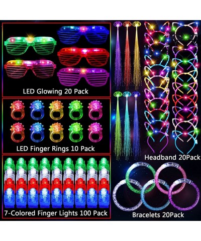 190 Pcs Glow in the Dark Toys Party Favors Light Up Glasses LED Cat Ear Headband Jelly Rings Finger Lights Fiber Hair Glow Br...