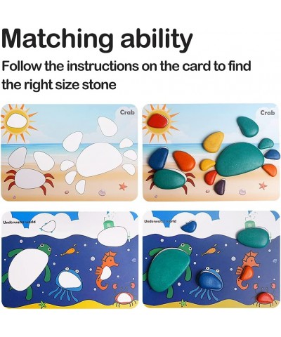 36Pcs Wooden Sorting Stacking Rocks Toys Colorful Balance Stones Game Montessori Jigsaw Puzzle with 30Pcs Cards Pebbles Build...