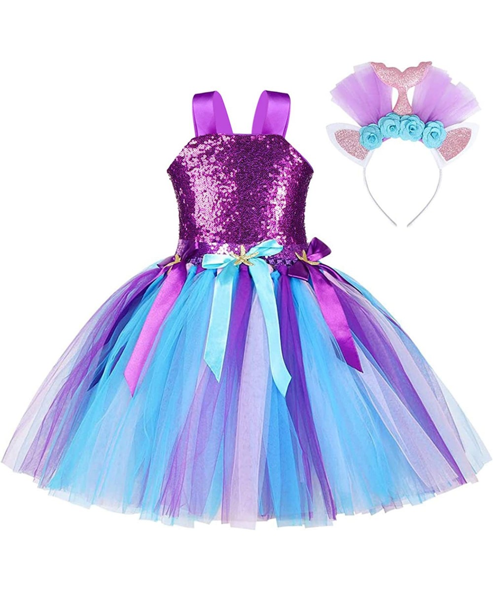 Mermaid Birthday Outfit Dress Up Dress for Little Girls Mermaid Costume Halloween Tutu Skirts with Mermaid Headband $48.74 Ki...