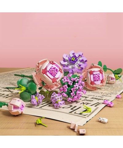 Rose Flower Model Building Blocks with Light 413Pcs Rose Bouquet Building Bricks with Wrapping Paper Compatible with Lego (No...