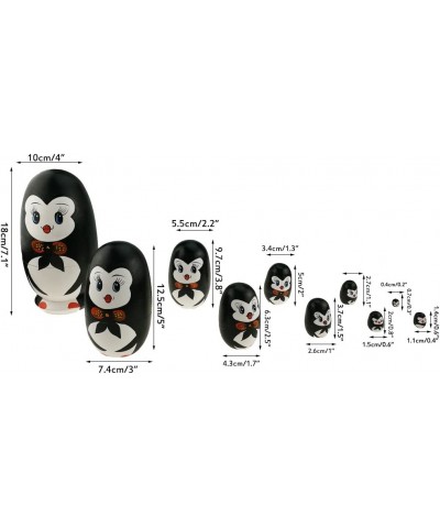 Lovely Penguin with Bowtie Egg Shape Handmade Wooden Russian Nesting Dolls Matryoshka Doll Set 10 Pieces in a Box with Bow fo...