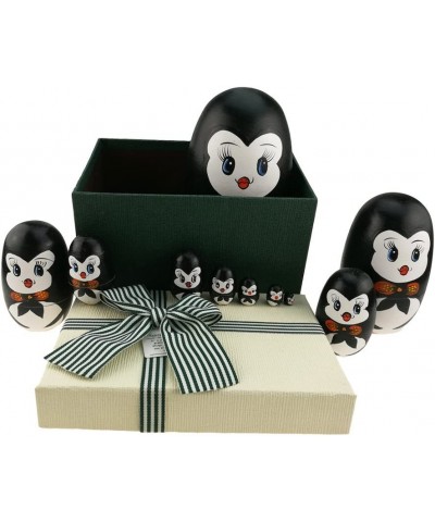 Lovely Penguin with Bowtie Egg Shape Handmade Wooden Russian Nesting Dolls Matryoshka Doll Set 10 Pieces in a Box with Bow fo...