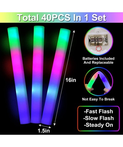 40 Pcs Giant 16 Inch Foam Glow Sticks Mardi Gras Party Supplies Favors 3 Modes Color Changing Led Light Sticks Glow Batons Gl...