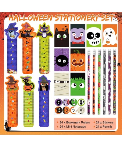 96 Pcs Halloween Party Favors Halloween Bookmarks Stationery Set for Kids Include Halloween Pencil Rulers Pumpkin Spiders Min...