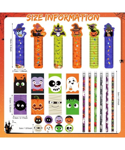 96 Pcs Halloween Party Favors Halloween Bookmarks Stationery Set for Kids Include Halloween Pencil Rulers Pumpkin Spiders Min...