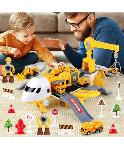 25 Pack Transport Construction Airplane Toy Play Vehicles Set for Kids Gifts with 6 Construction Die-cast Toy Truck 11 Road S...