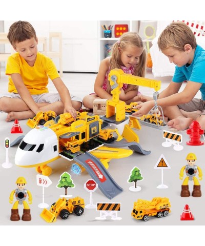 25 Pack Transport Construction Airplane Toy Play Vehicles Set for Kids Gifts with 6 Construction Die-cast Toy Truck 11 Road S...