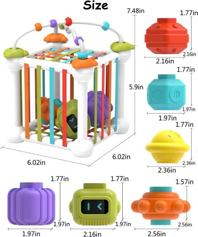 Shape Sorting Toy 7-in-1 Baby Shape Sorting Toys with Elastic Band Color Recognition Sensory Toy for Toddlers 1-5 Early Learn...