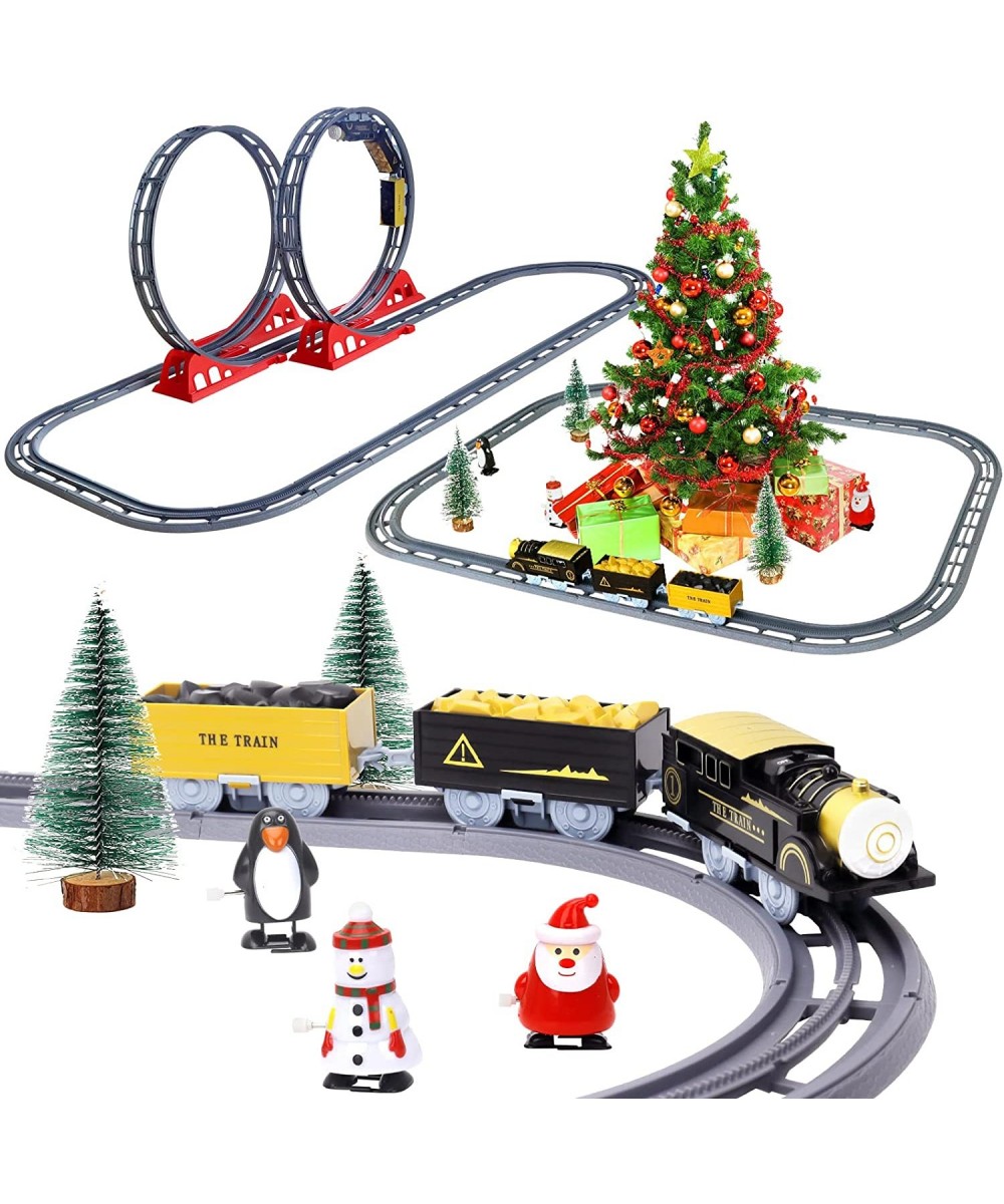 Train Set with 2 Large Loops Christmas Electric Train Set Toy Battery-Powered Engine Cargo Cars Train Tracks Christmas Trees ...