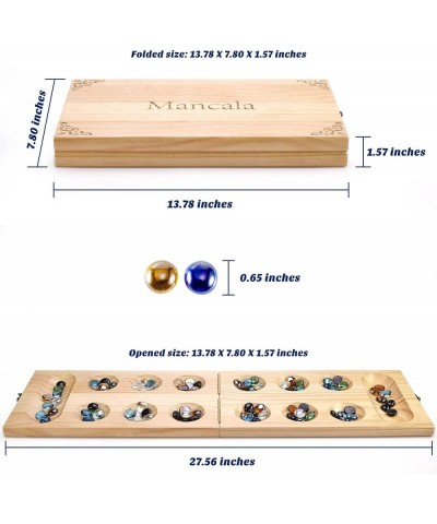 Wooden Mancala Board Game Set - Upgraded Larger Size - 72+8 Bonus Multi Color Glass Stones - Folding Board - Gift Package - M...