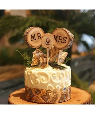 3 Pcs Mr&Mrs Toppers Natural Wood Cake Decoration Chic Rustic Wedding Mr Mrs Letter Topo for Couple Sweetheart Party Annivers...