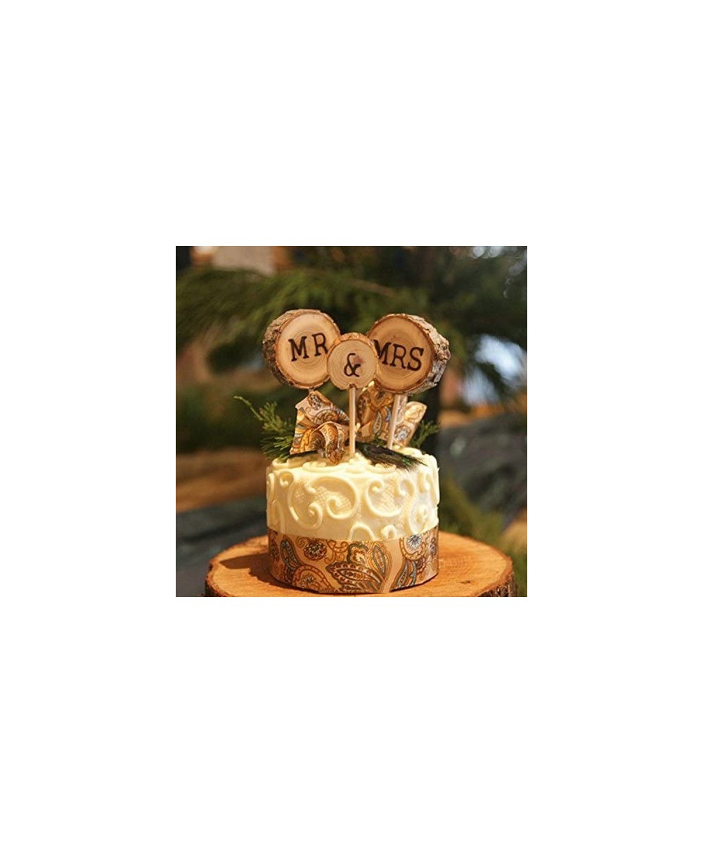 3 Pcs Mr&Mrs Toppers Natural Wood Cake Decoration Chic Rustic Wedding Mr Mrs Letter Topo for Couple Sweetheart Party Annivers...