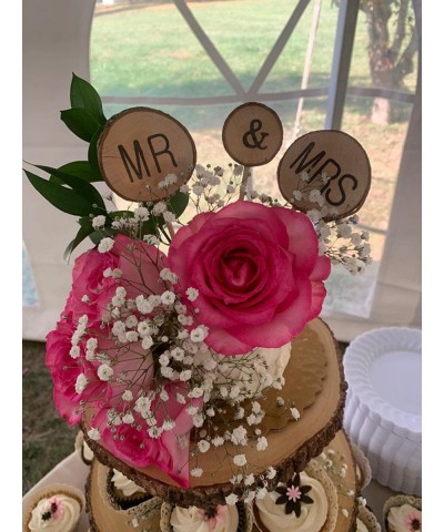 3 Pcs Mr&Mrs Toppers Natural Wood Cake Decoration Chic Rustic Wedding Mr Mrs Letter Topo for Couple Sweetheart Party Annivers...