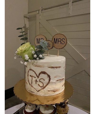 3 Pcs Mr&Mrs Toppers Natural Wood Cake Decoration Chic Rustic Wedding Mr Mrs Letter Topo for Couple Sweetheart Party Annivers...