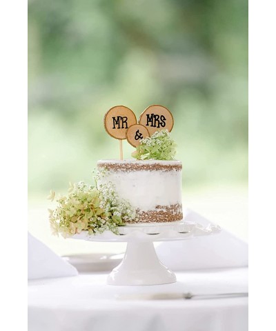 3 Pcs Mr&Mrs Toppers Natural Wood Cake Decoration Chic Rustic Wedding Mr Mrs Letter Topo for Couple Sweetheart Party Annivers...