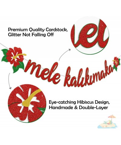 Christmas Banner Mele Kalikimaka Glittering Banner With Hibiscus Flowers For Hawaiian Christmas Winter Holiday Party Decorati...