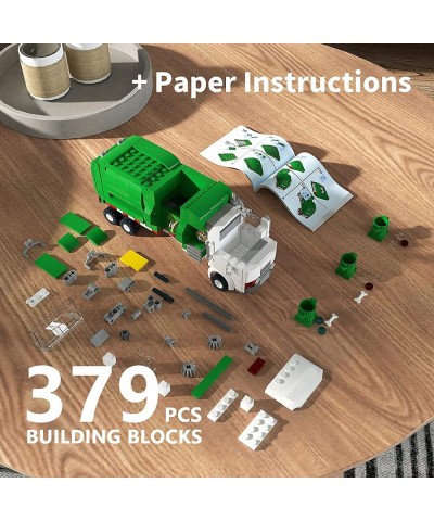 Building Boat Garbage Truck Building Kits Trash Truck Building Blocks with 3 Trash Cans Sanitation Truck Building Toys(379 Pi...