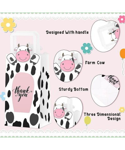 16 Pack Cow Party Favors Bag Cow Print Gifts Bags with Handles Farm Themed Goodie Treat Candy Kraft Paper Bags for Kids Cow F...