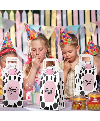 16 Pack Cow Party Favors Bag Cow Print Gifts Bags with Handles Farm Themed Goodie Treat Candy Kraft Paper Bags for Kids Cow F...