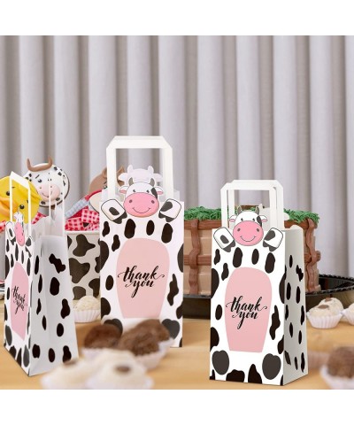 16 Pack Cow Party Favors Bag Cow Print Gifts Bags with Handles Farm Themed Goodie Treat Candy Kraft Paper Bags for Kids Cow F...