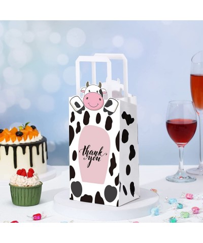 16 Pack Cow Party Favors Bag Cow Print Gifts Bags with Handles Farm Themed Goodie Treat Candy Kraft Paper Bags for Kids Cow F...