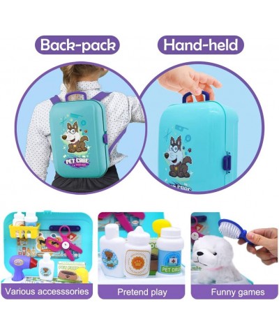 Pet Care Play Set Dog Grooming Kit with Backpack Doctor Set Vet Kit Educational Toy-Pretend Play for Toddlers Kids Children (...