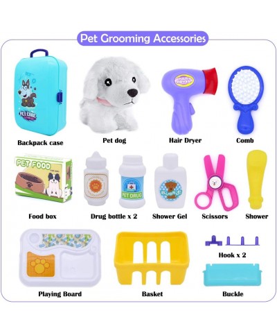 Pet Care Play Set Dog Grooming Kit with Backpack Doctor Set Vet Kit Educational Toy-Pretend Play for Toddlers Kids Children (...